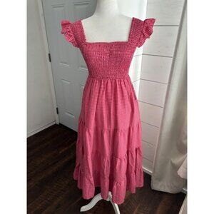 Ivy City Co Dress Womens XS Pink Gingham Hailey Smocked Flutter Sleeve Tiered